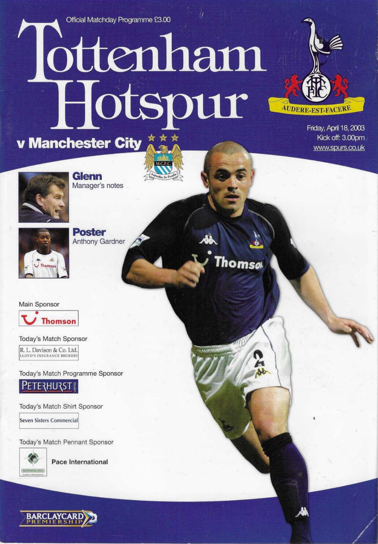 TOTTENHAM HOTSPUR v MAN CITY 2002/03
